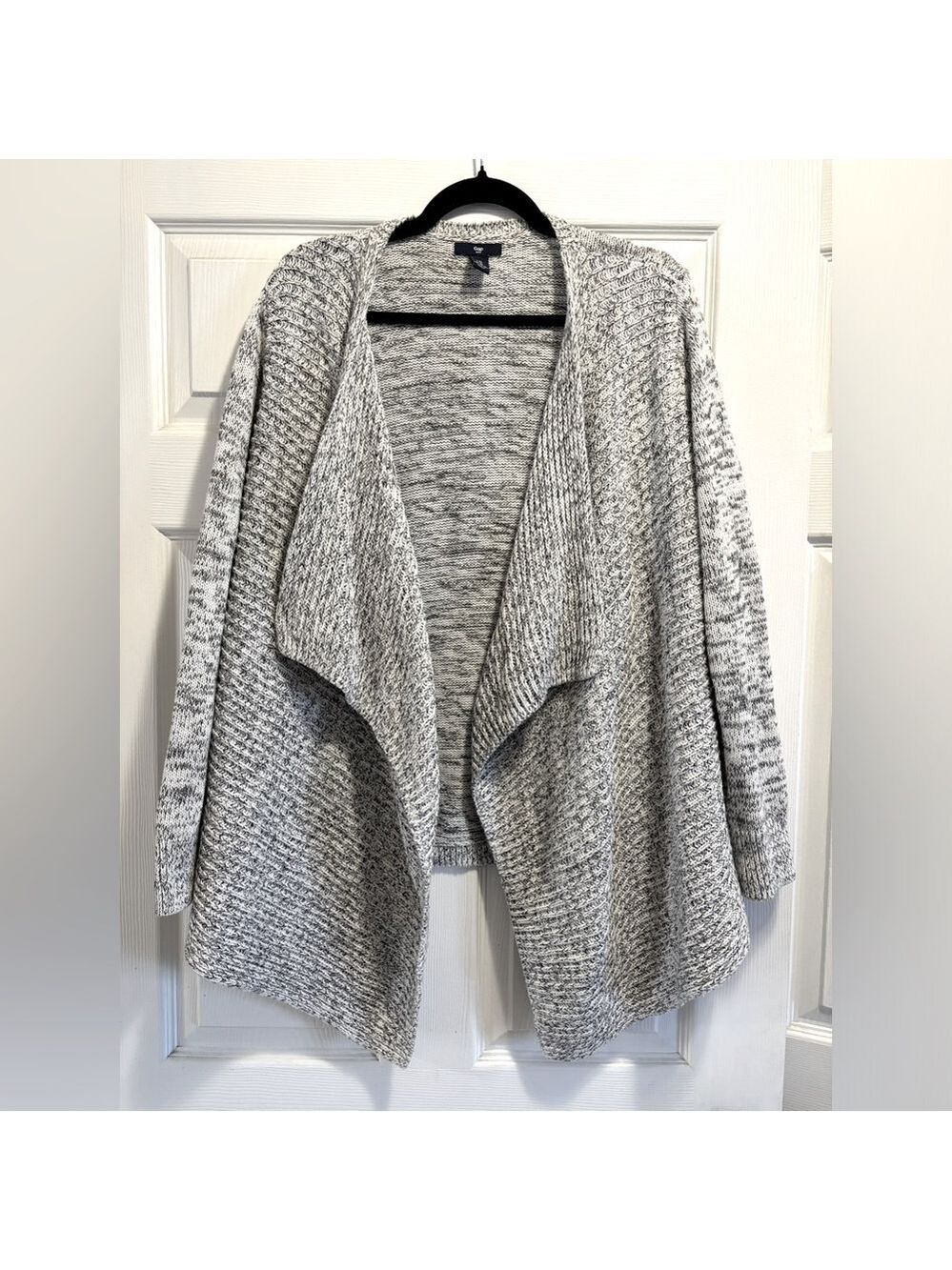 GAP Women’s Open Front Waterfall Cardigan Heather Grey Knit 100% Cotton Size XL